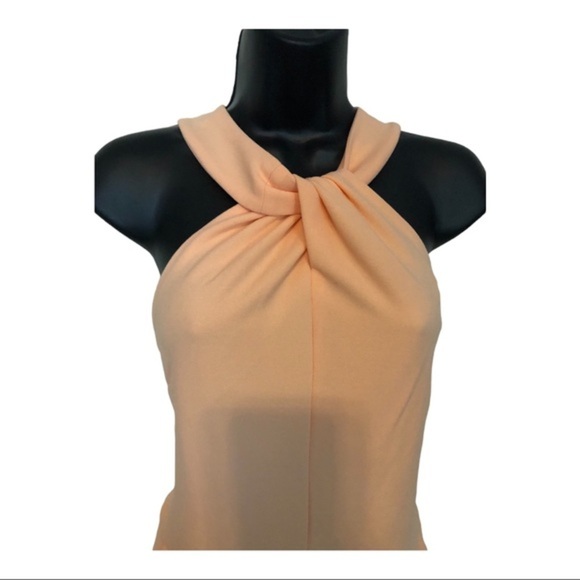 Rachel Roy pink blush crepe halter wide leg twist front midi jumpsuit size large - Picture 7 of 16